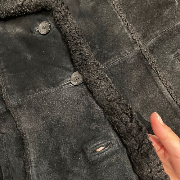 Vintage Steve Madden Leather Coat Small Black Fur Lined Y2K Suede Jacket - Picture 7 of 16